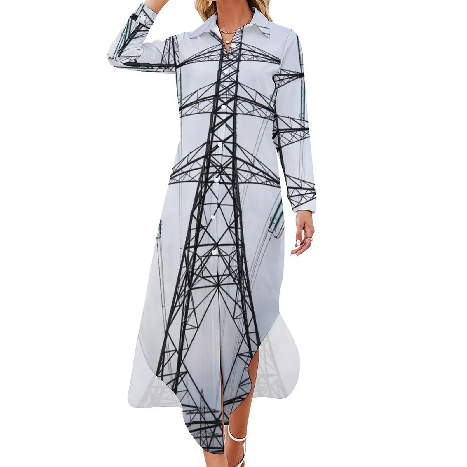 

Pylon Long Sleeved Shirt Dress evening dress woman luxury women's party dress evening prom