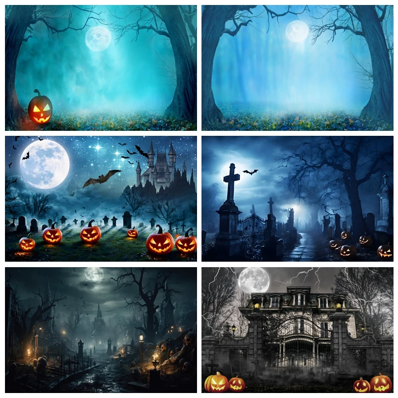 

Misty Spooky Forest Halloween Party Backdrop for Photography Mystery Scary Ghost Woods Cemetary Photo Backdrop Studio Props