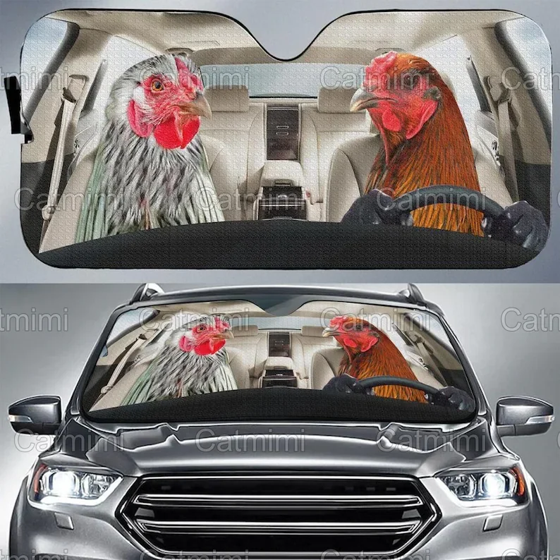 Rooster Car Accessory, Funny Chicken Car Decor, Windshield Sun Shade, Car Gift PDH