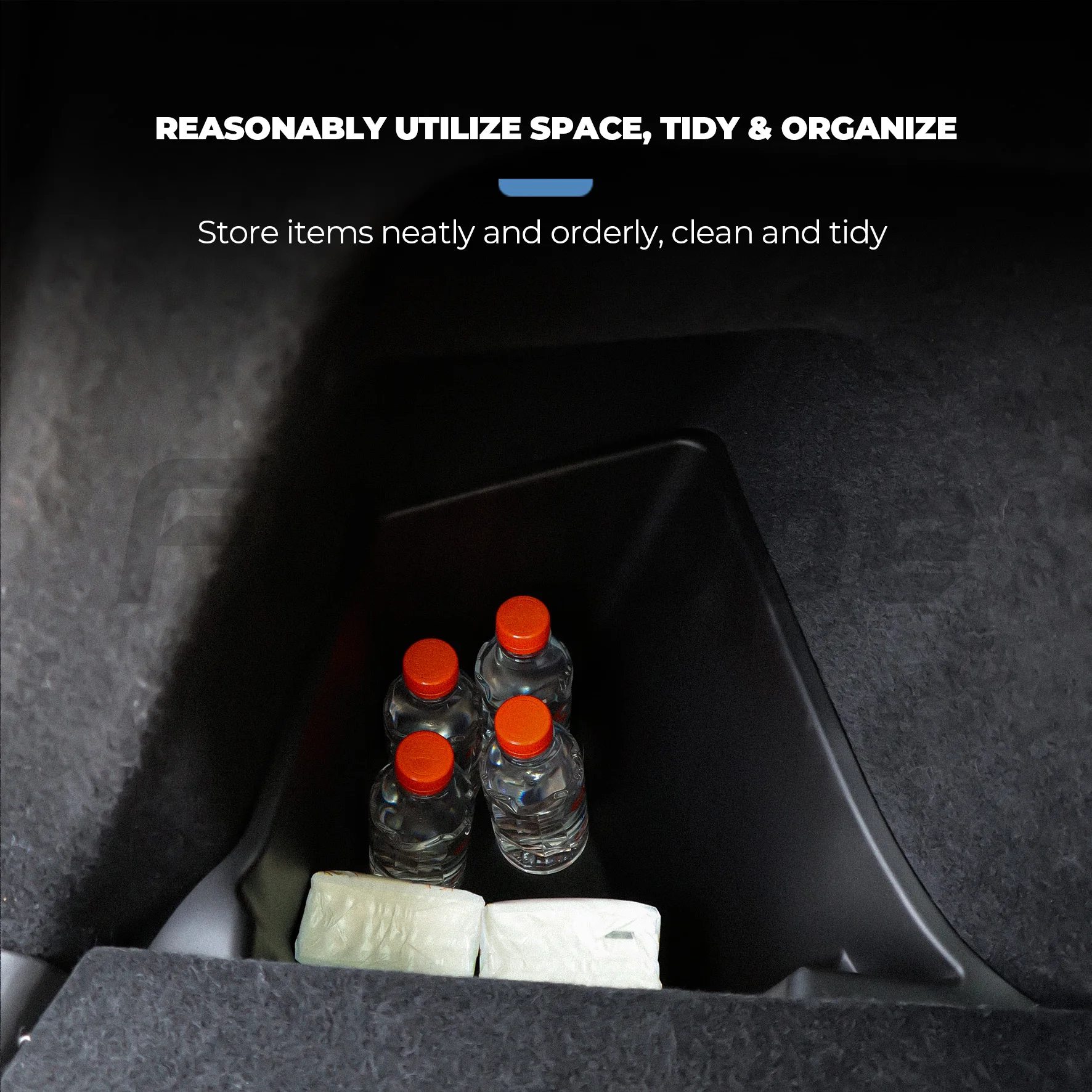 Futhope Car Trunk Side Storage Box For Tesla Model Y New juniper Flocking Cover Mat Partition Board Stowing Space Decoration image 6