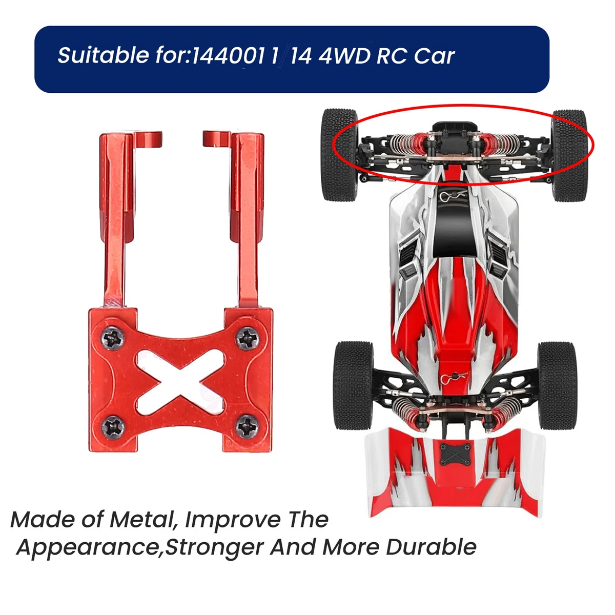 144001 -1258 peças fixas de cauda de metal conjunto de acessórios de firmware de asa traseira para Wltoys 144001   Peças de carro RC 1/14 4WD, vermelho