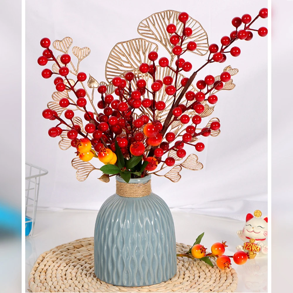 48cm-76cm Artificial Christmas Red Fruits Branch Fake Holly berries Plastic Plants for Home Harvest Festival Christmas Decor