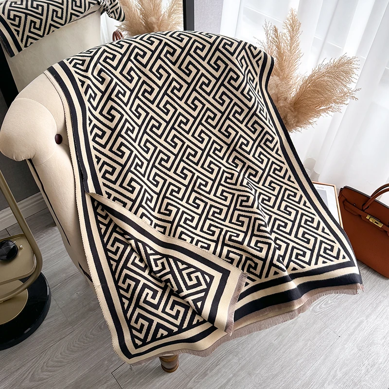 Inverno nova marca de luxo feminino cachecol de caxemira grosso quente xale cachecol xadrez jacquard macio xale feminino bufanda xale cachecol