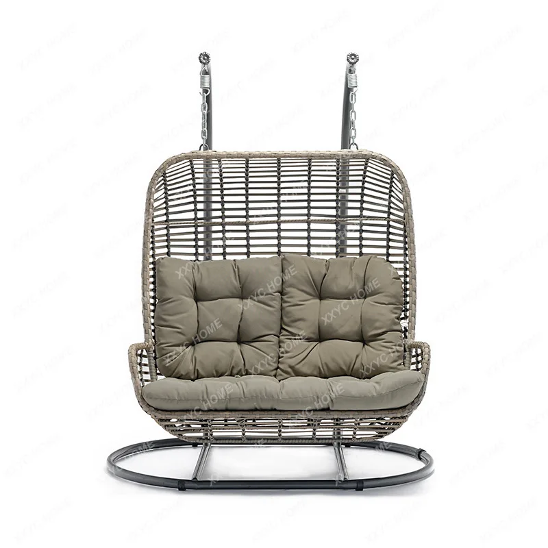 Double Glider Outdoor Courtyard Garden Rattan Hanging Swing Nacelle Chair Balcony Lazy Rattan Hanging Basket