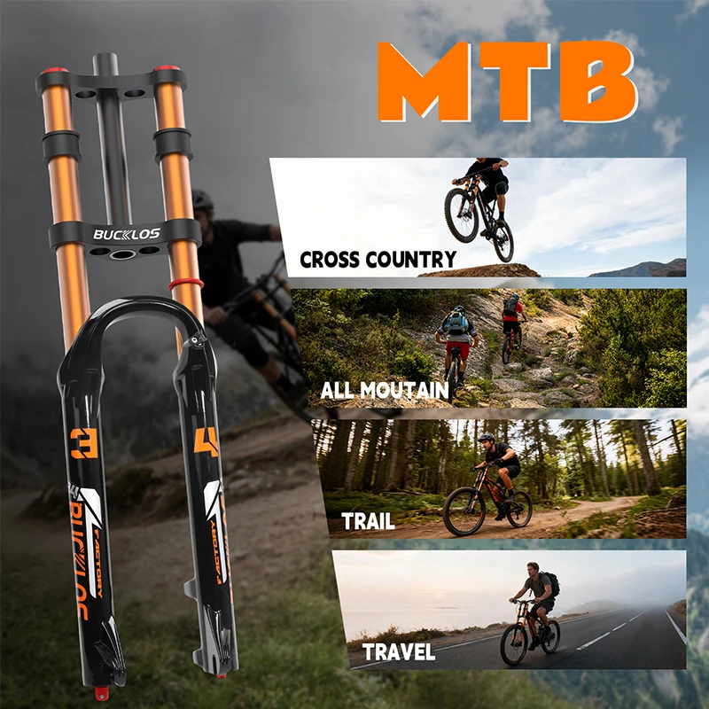BUCKLOS الجبلية المزدوج تاج الهواء شوكة 9*100 مللي متر الإفراج السريع دراجة الهواء شوكة تعليق السفر 180 مللي متر دراجة هوائية جبلية شوكة 26/27.5/29 بوصة #2