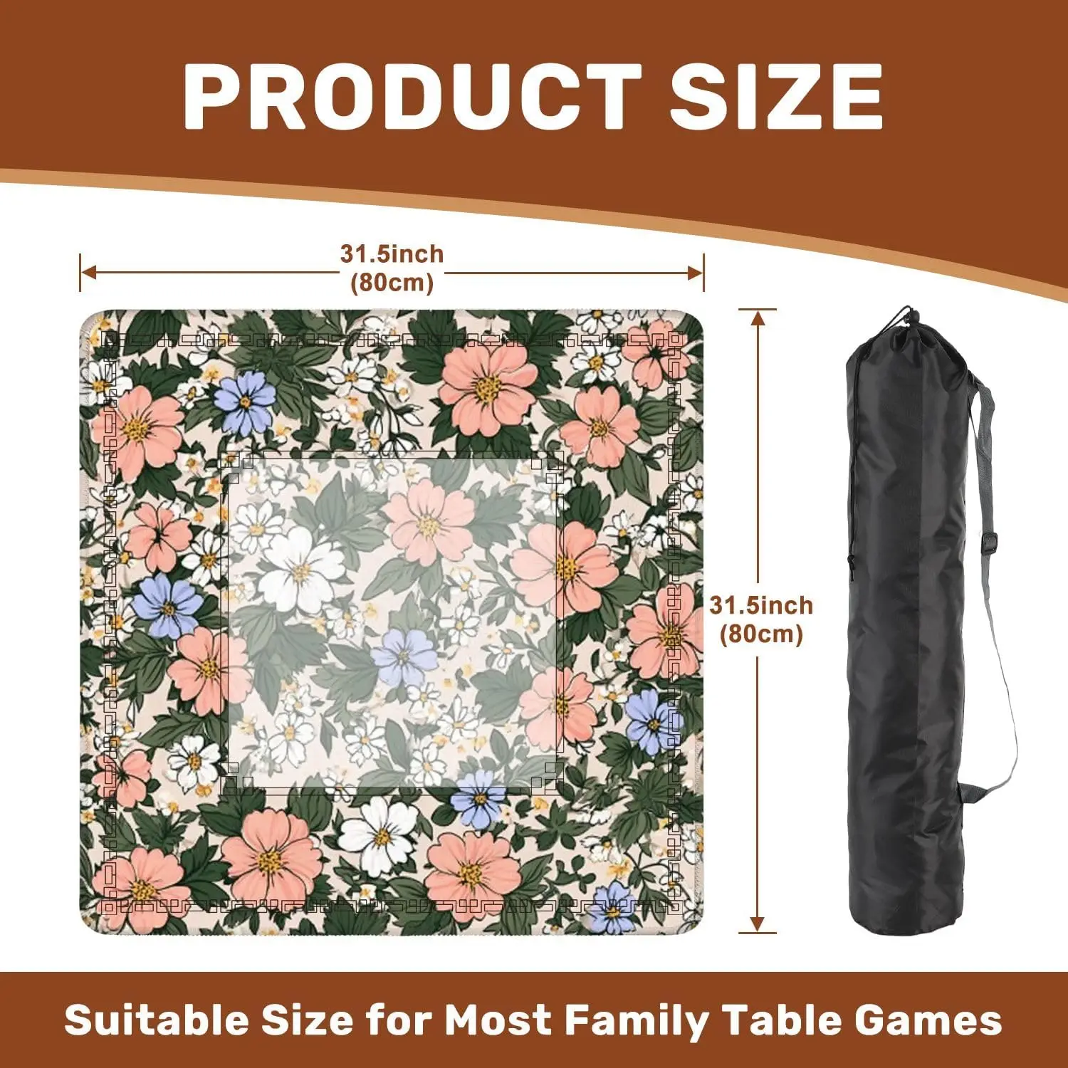 3mm Luxury Mahjong Mat Neoprene 31.5 Inch Hand Drawn Liberty Small Flowers Non Slip Noise Reduction for Mahjong Board Games