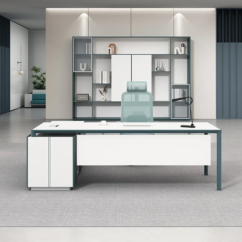 Muebles de oficina, mesa de director, mesa de estudio combinada, silla de escritorio de oficina, jefe moderno y sencillo