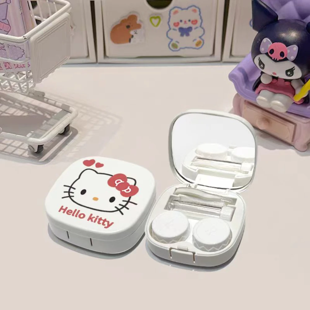 

Anime Sanrio Hello Kitty Melody Cinnamoroll Kuromi Portable Cute Contact Lens Case Outdoor Travel Contact Organizer Girl Gift
