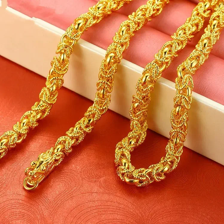 

Gold 999 real gold necklace round bead boss chain 18K domineering fashion jewelry gift for men and women of good quality