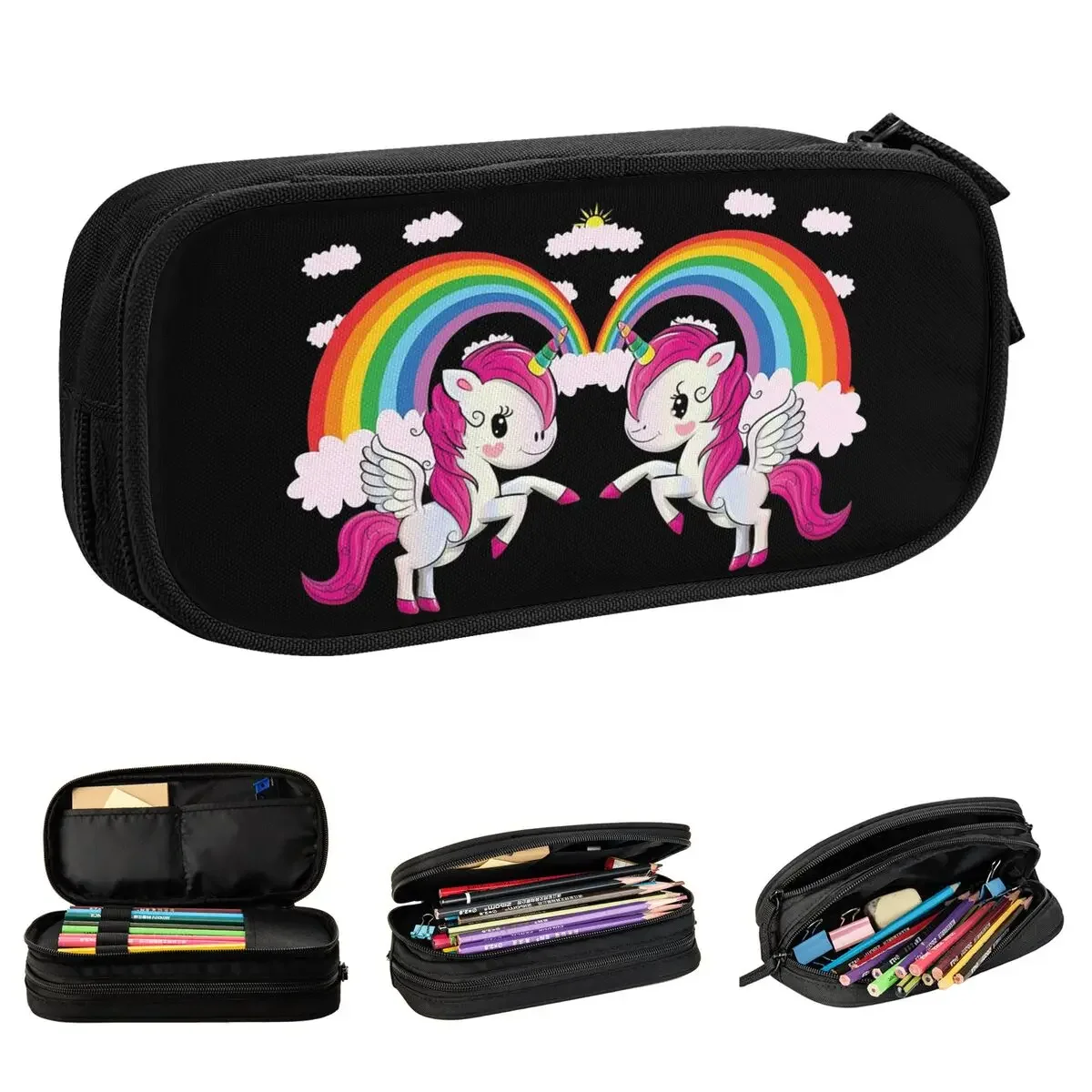 

Unicorn Twin Pencil Cases Creative Pen Holder Bags for Student Big Capacity Students School Zipper Pencilcases