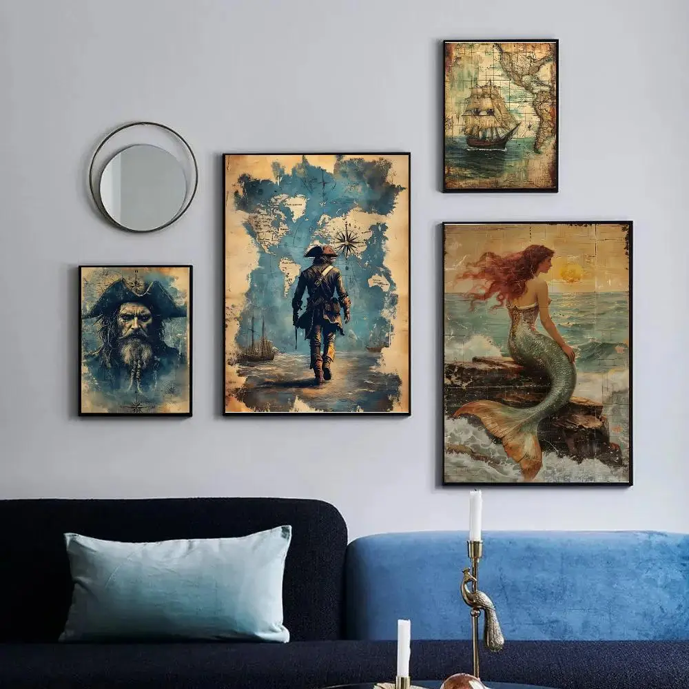 Vintage Nautical Art Poster HD Wall Art Print,Self-adhesive Poster Sticker,Aesthetic Home Decor