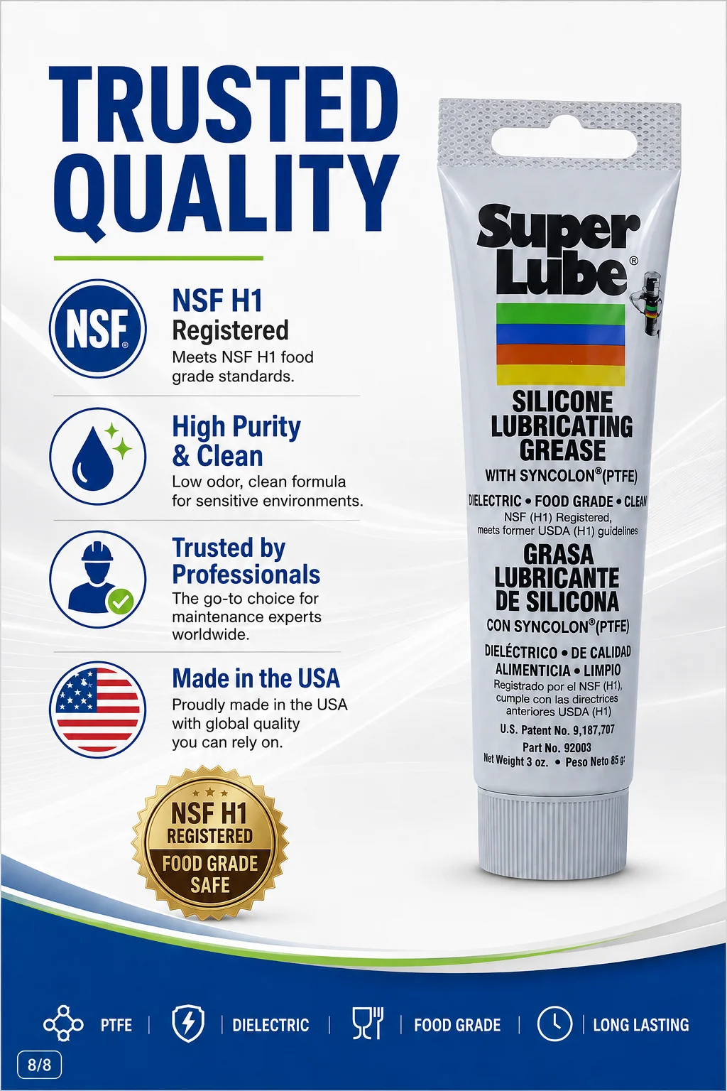 Super Lube 92003 PTFE-Fett Lebensmittelgeeignetes Silikon-Schmiermittel Wasserdicht NLGI 2 Mehrzweck 20g 50g 85g – Detail 8