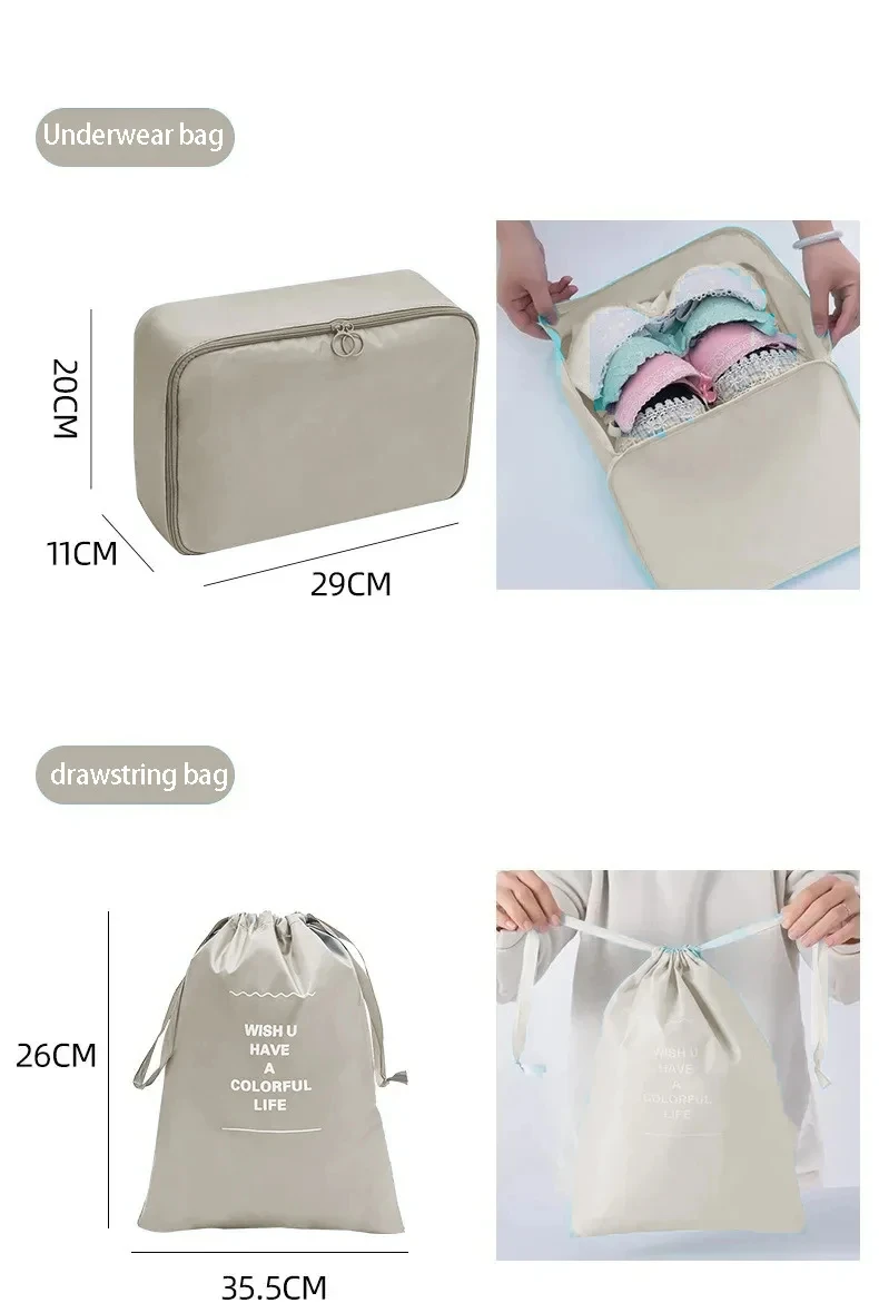 7/10 Teile/satz Reise Veranstalter Lagerung Taschen Koffer Verpackung Würfel Fällen Tragbare Kleiderschrank Gepäck Kleidung Schuh Beutel Falten – Detail 9