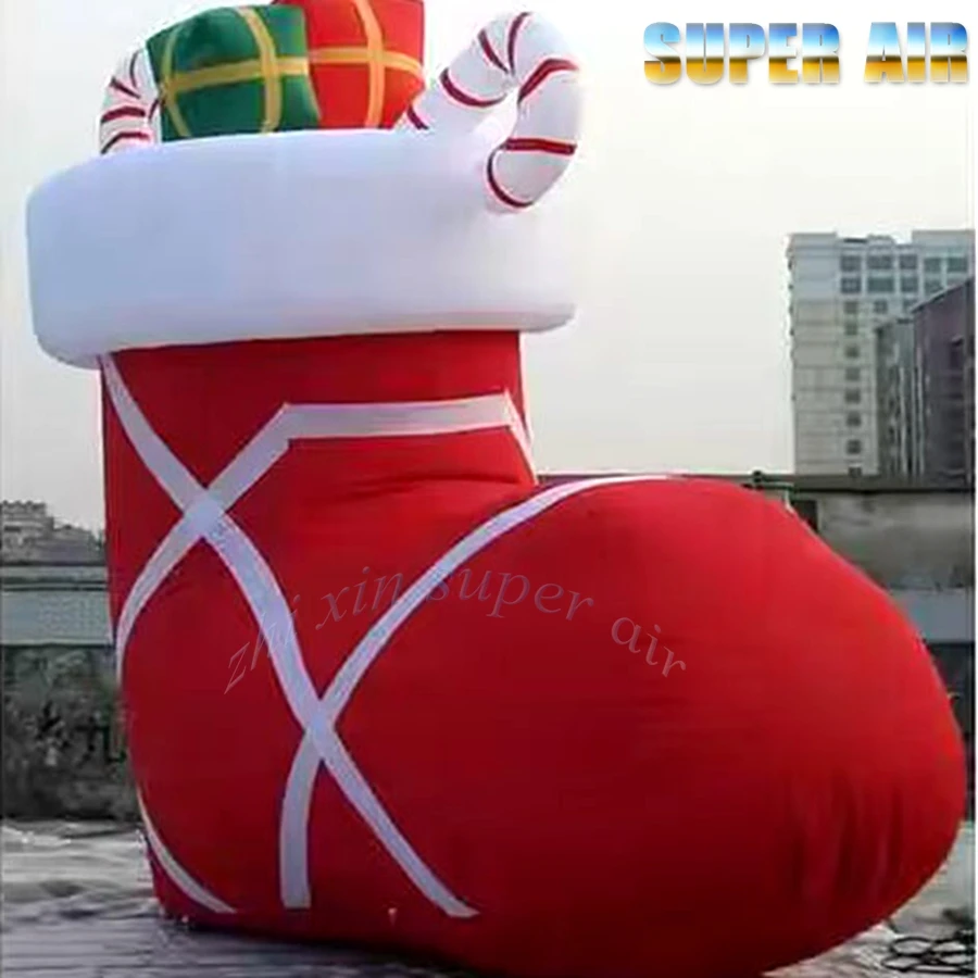 

Factory price3M Inflatable Christmas Socks with Candy Cane Gift Box on Top for sale