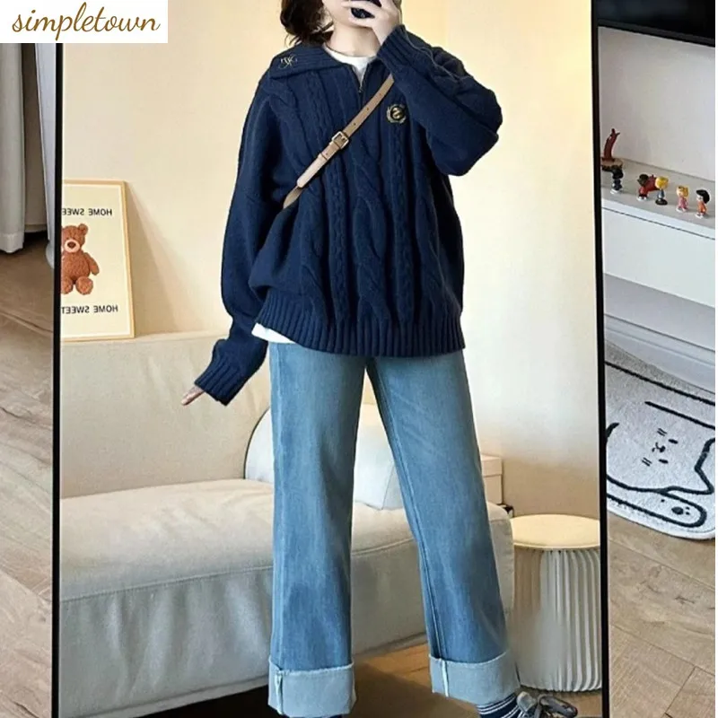 

Autumn and Winter Korean Fashion Soft Sticky College Style Knitted Sweater Jeans Two Piece Set for Women