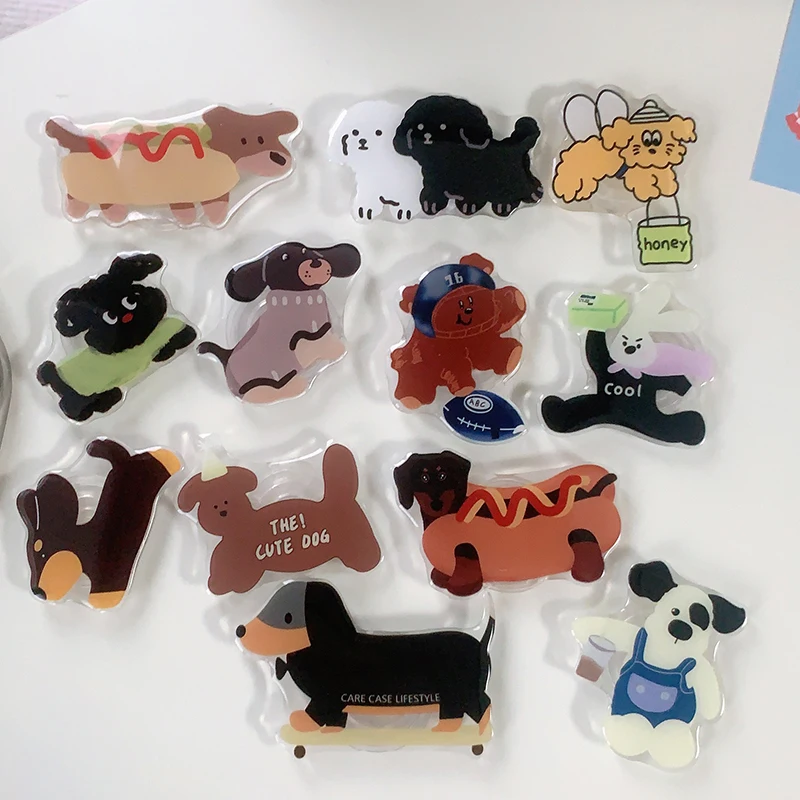 Phone Holder Cute Phone Grip Flower Cat Dog French Fries Hamburger Griptok Clear Acrylic Epoxy Phone Socket Pocket Bracket Stand