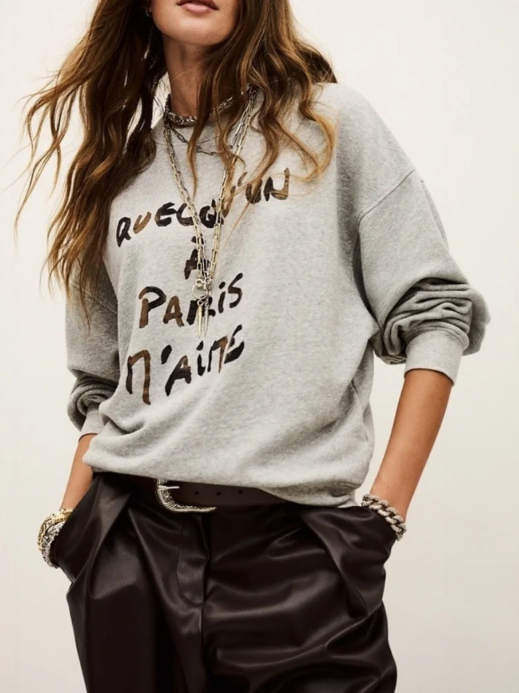 Otoño e Invierno nueva llegada sudadera con estampado de letras sudadera holgada de felpa con cuello redondo