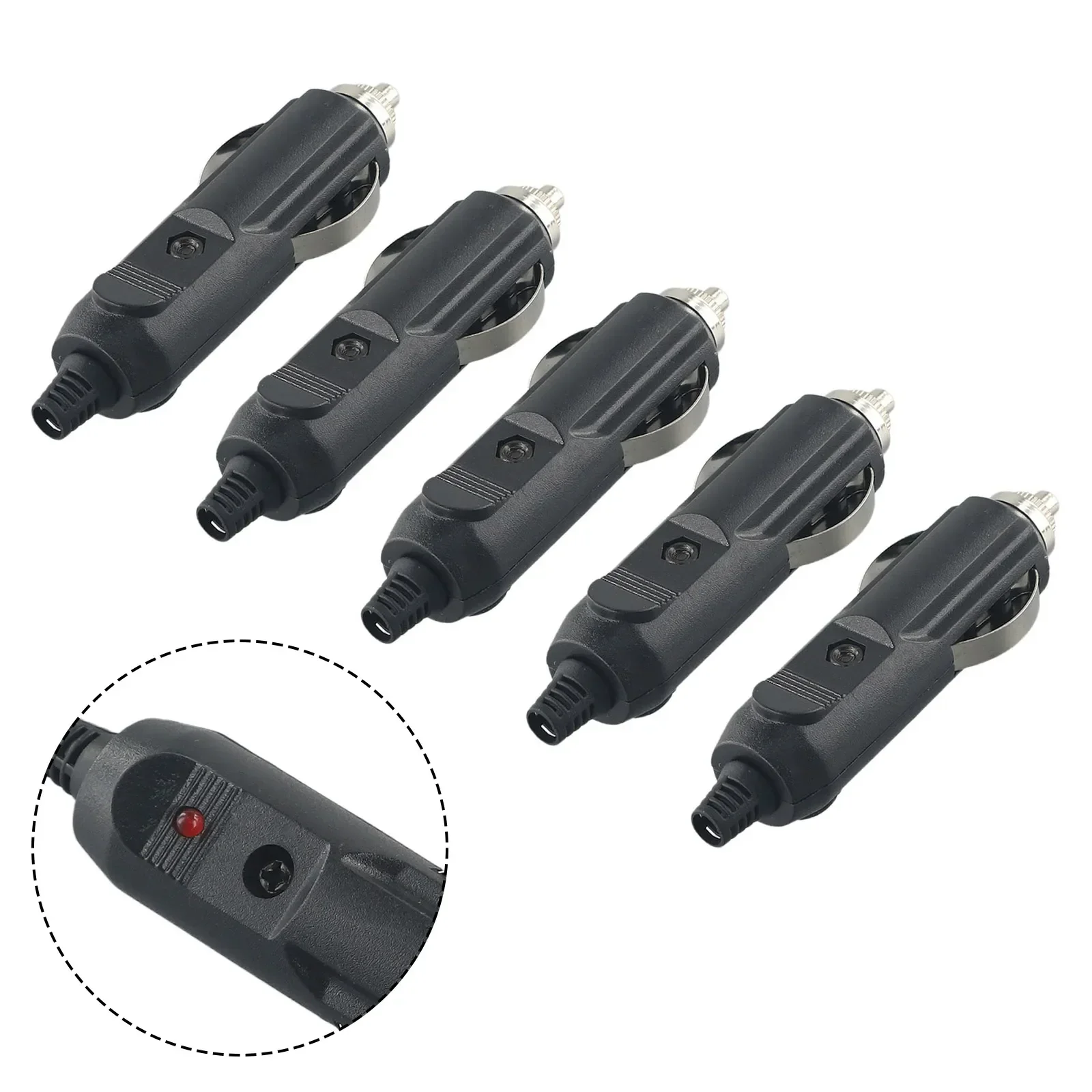 

Durable New Useful Cigarette Lighter Plugs Accessories Black Car Connector DIY Red LED W/Fuses 10A 12V-24V 5pcs