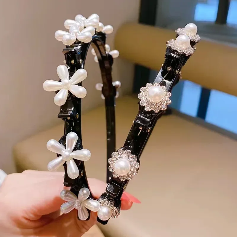 

Pearl Flower Headband for Women Adjustable Elastic Hair Band with Rhinestone Bridal Boho Hair Hoop for Girls Daily Party Use