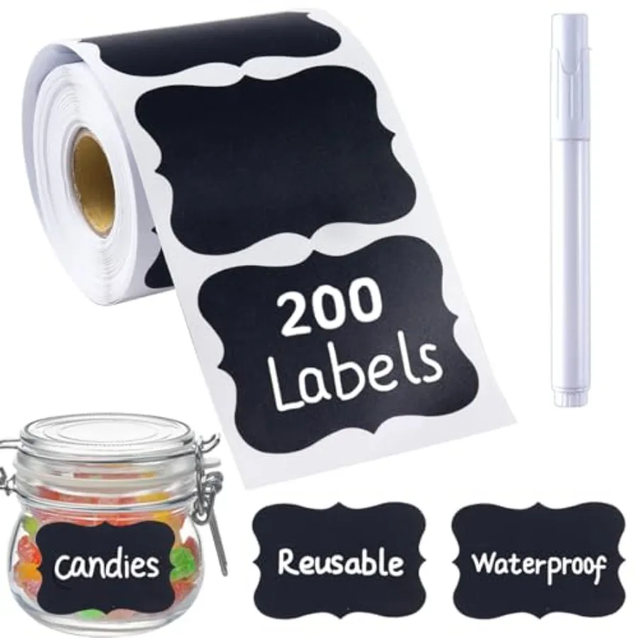 200 Pcs Chalkboard Labels, 2.83x1.95 IN Reusable Labels With 1 Liquid Chalk Markers Removable Labels, Suitable for Mason Jars S