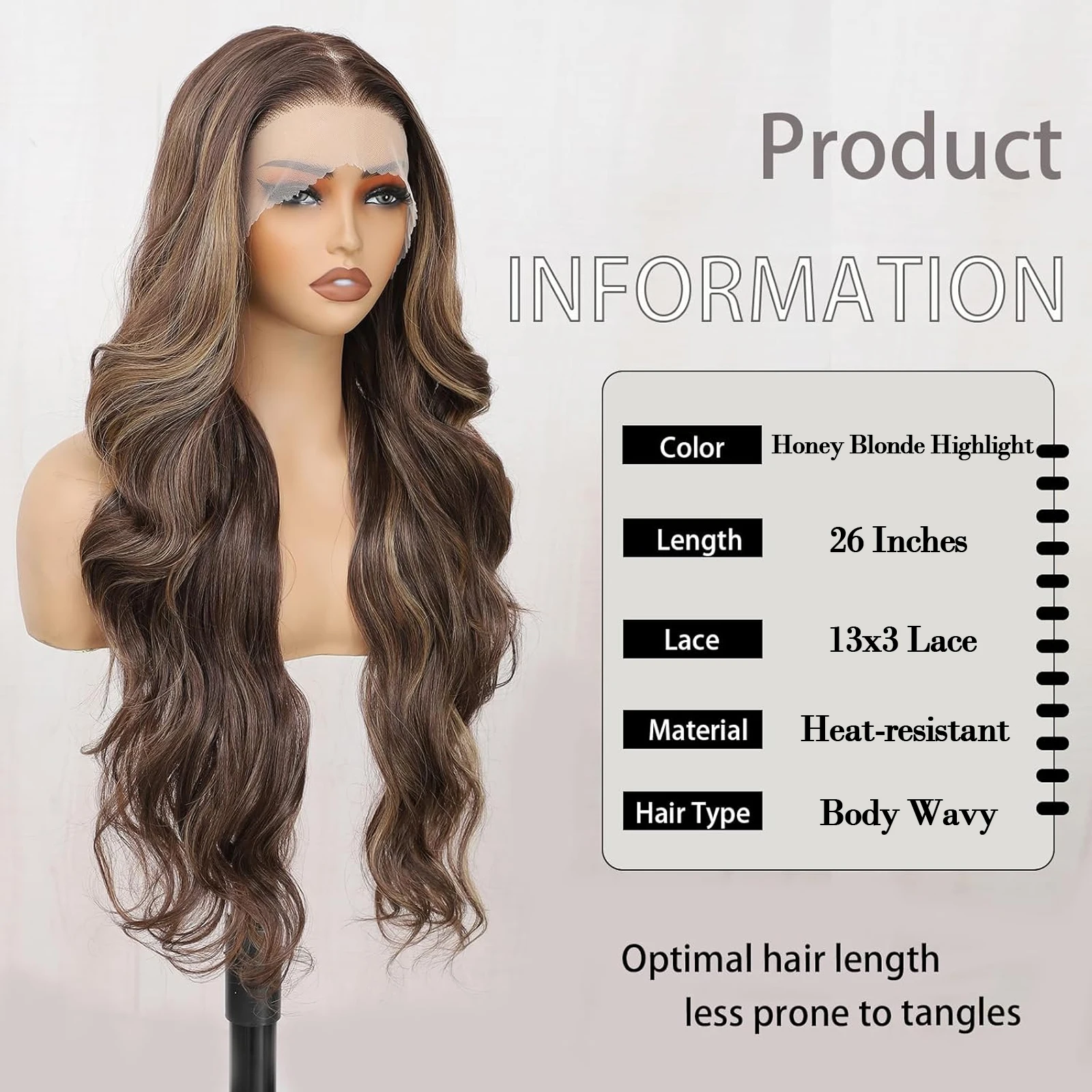 13x3 Body Wave Lace Front Wigs for Black Women Brown Hightlight Lace Frontal Wig Pre Plucked 26Inch Long Wavy Synthetic Hair Wig