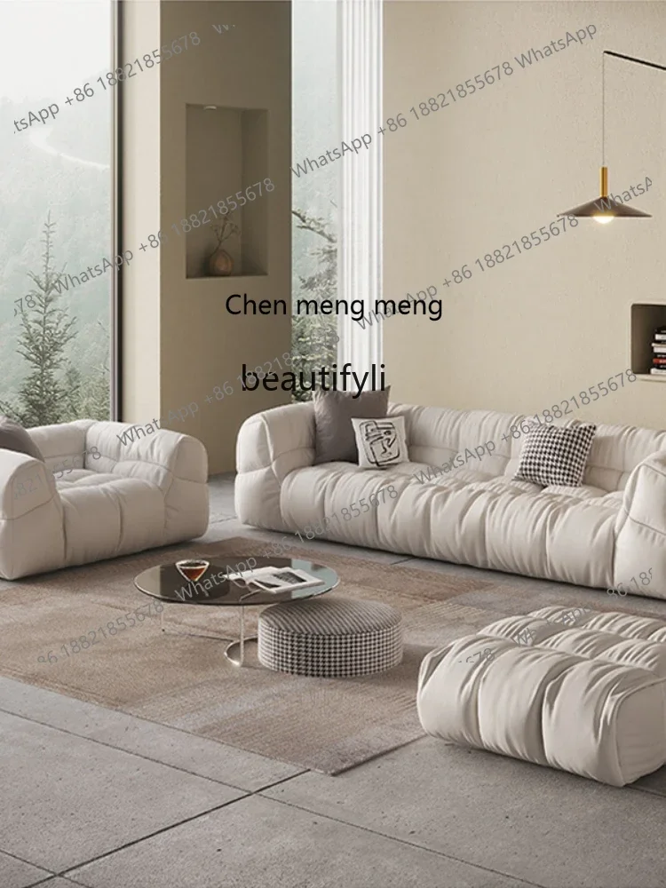 new CXH Silicone Leather Straight Row Sofa, Small Apartment, Cream Living Room, Down Cloud Sofa ss 26