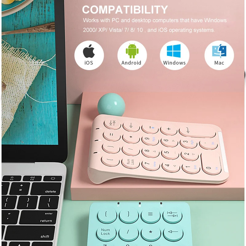 Custom BOW 22 Keys Wireless Number Pad Rechargeable Bluetooth Numeric Keypad Round Keycaps Numpad Keyboard for Laptop iPad Gift