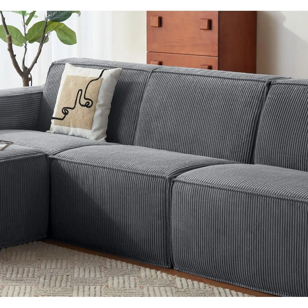 

Grey Corduroy Single Seat Sectional Sofa for Living Room, Ready to Use, No Assembly Needed