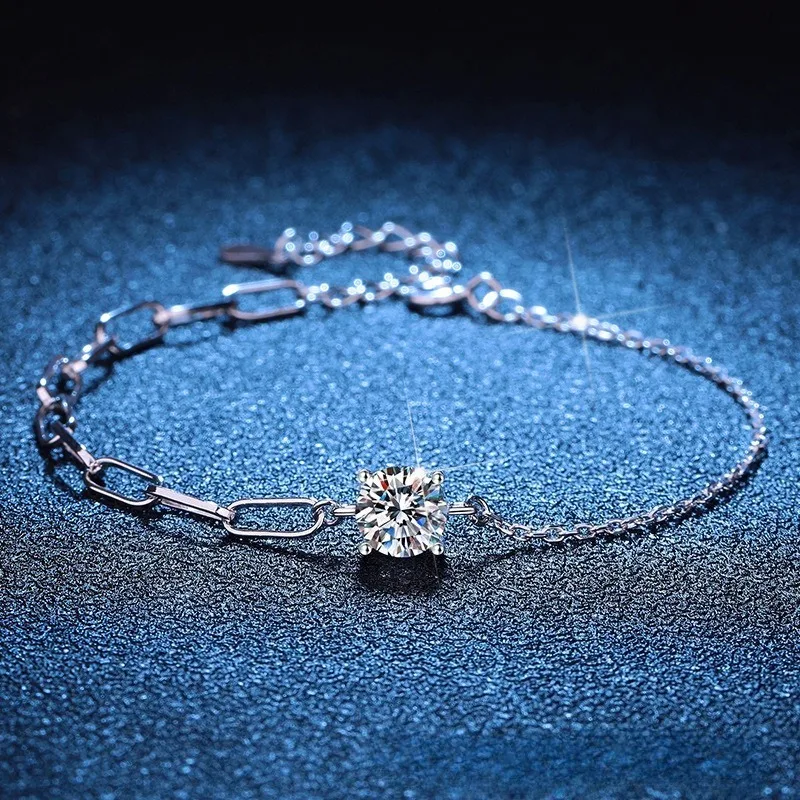 

Браслет из стерлингового серебра 925 пробы, 1 карат, цвет D, муассанит, корейский стиль, минималистичный изящный ювелирный подарок для женщин