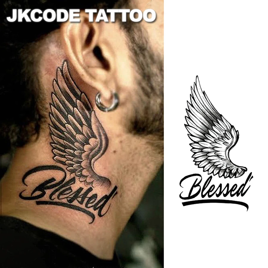 

Independently Designed Sacred Angel Wings Letter Graffiti Herbal Dye Temporary Tattoo Lasting 15 Days Real Tattoo Experience Temporary Tattoo