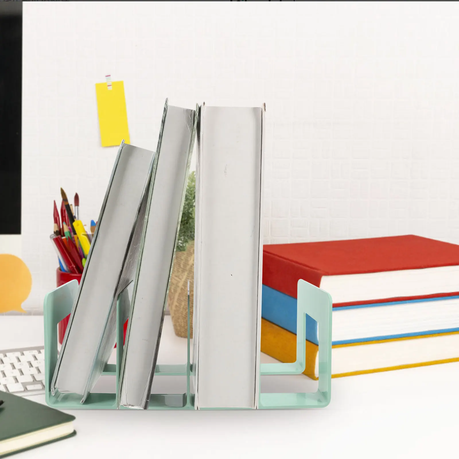 

Bookend Divider 4 Sections Large Capacity Book Holder Shelf Office Supplies File Rack Storage Binder Holders Desk Organizer