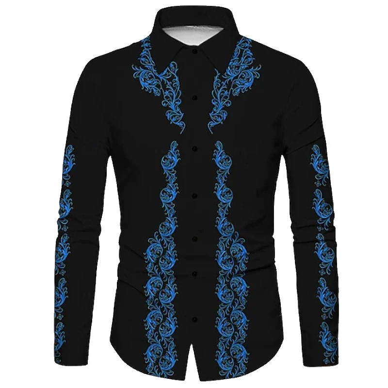 Herenoverhemd westerse cowboy 3D-patroon zomer Hawaiiaanse reversprint buiten straat lange mouw knopprint kleding modeontwerp