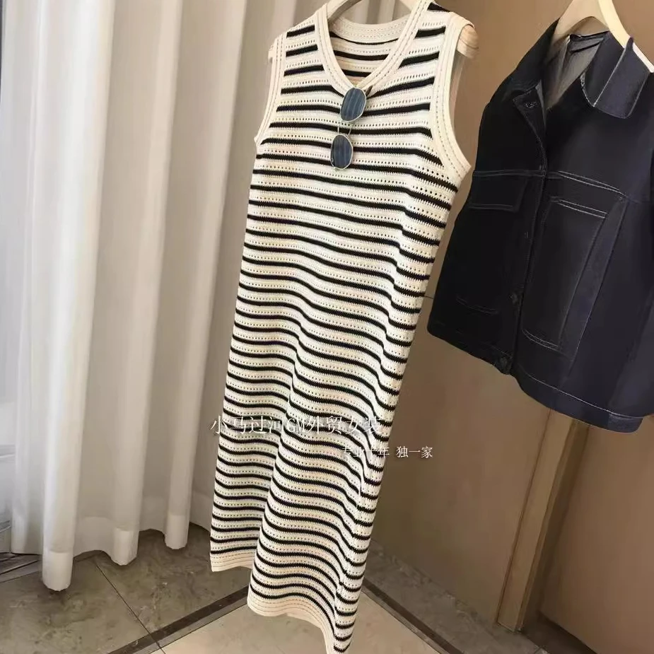 

Long Dress Women Dresses Striped Vestidos Y2k Streetwear Round Neck Loose Sleeveless High Waist Elegant Party Night Work Summer
