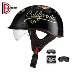 Retro Helmet Motorcycle Casco Moto Helmet Double Lens Half Face Multiple Patterns Fashion Cycling Helmet Scooter DOT Approved