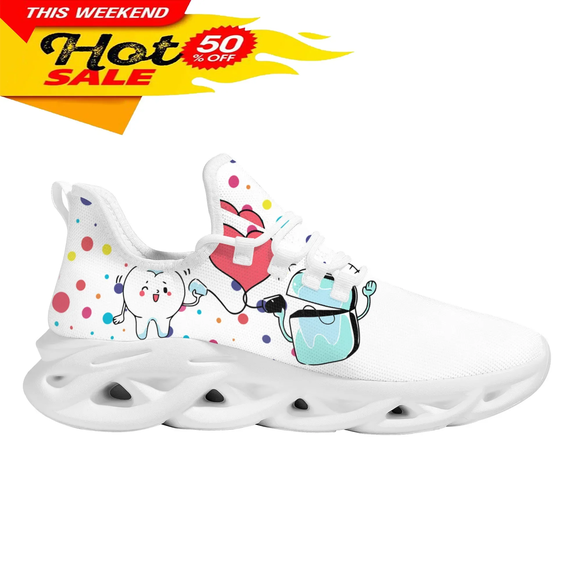 New Trend Women Flats Cartoon Dentist Tooth Pattern Casual Shoes Breathable Mesh Female Sneakers Zapatos Mujer 2022