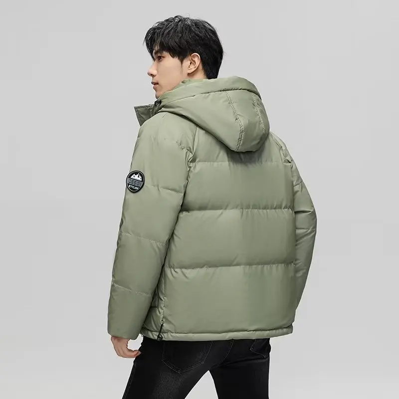 GIOIOMen's Down Cotton Jacket，Autumn Winter White Duck Down Filling Warm Hooded Three-Dimensional Pocket Men Jacket Coat