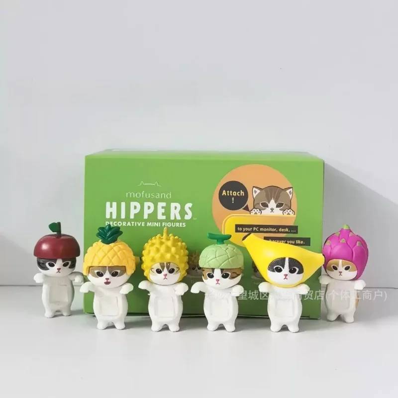 Mofusand gatos Cosplay Tempura camarones fritos patatas fritas serie de alimentos fruta gato caja ciega Linda estatuilla ornamento niños regalos de cumpleaños