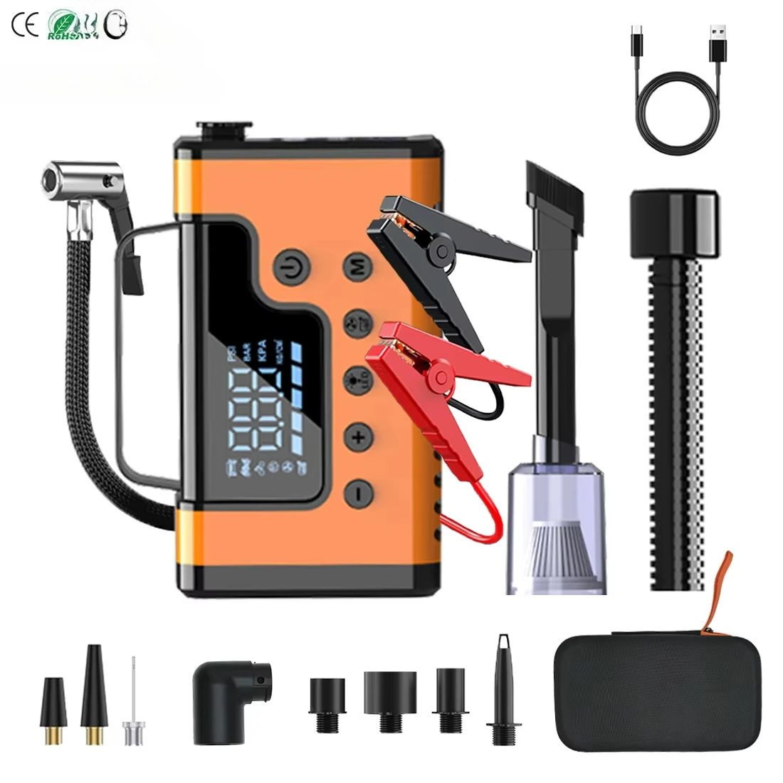 

8 in 1 Car Jump Starter 3000A with Car Vacuum Cleaner, Air Compressor, Blower Jump Starter with Power Bank, LED Light