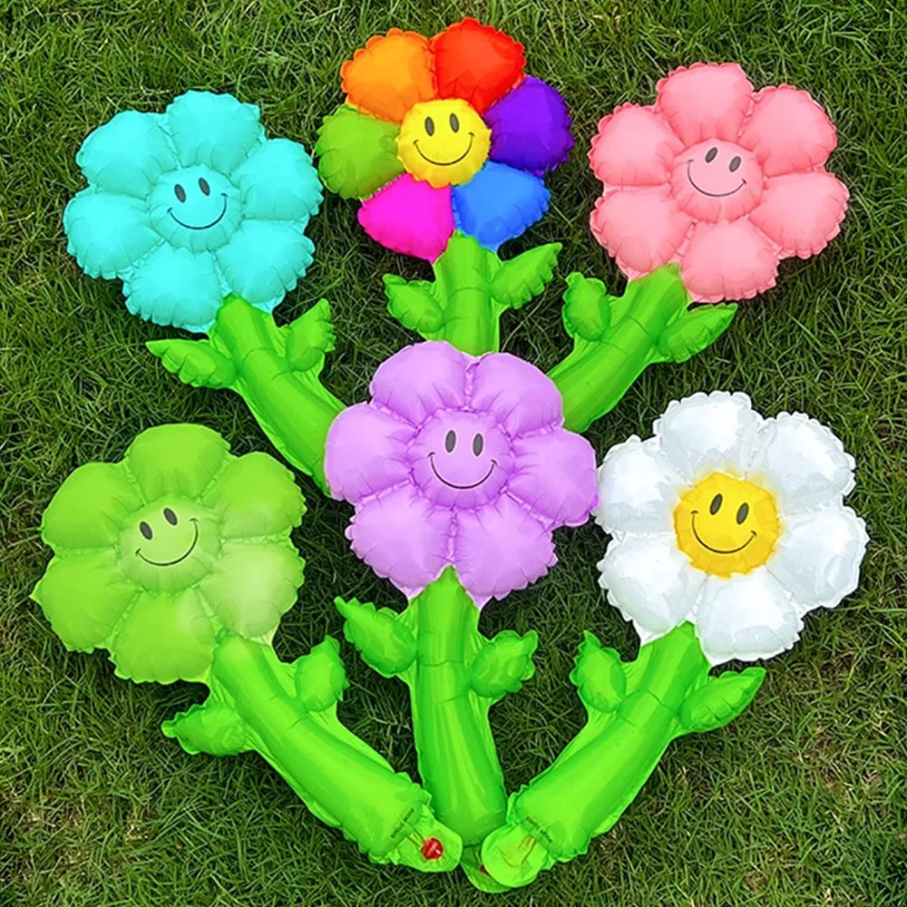 6pcs Macaron Green Leaf Daisy Flower Foil Handheld Balloons Sunflower Ballon Children Toy Wedding Birthday Party Decorations