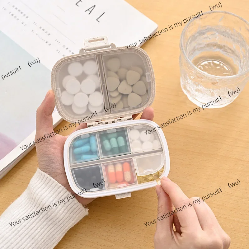 8 compartment storage box Travel pill box for tablets with sealing ring, wheat straw material