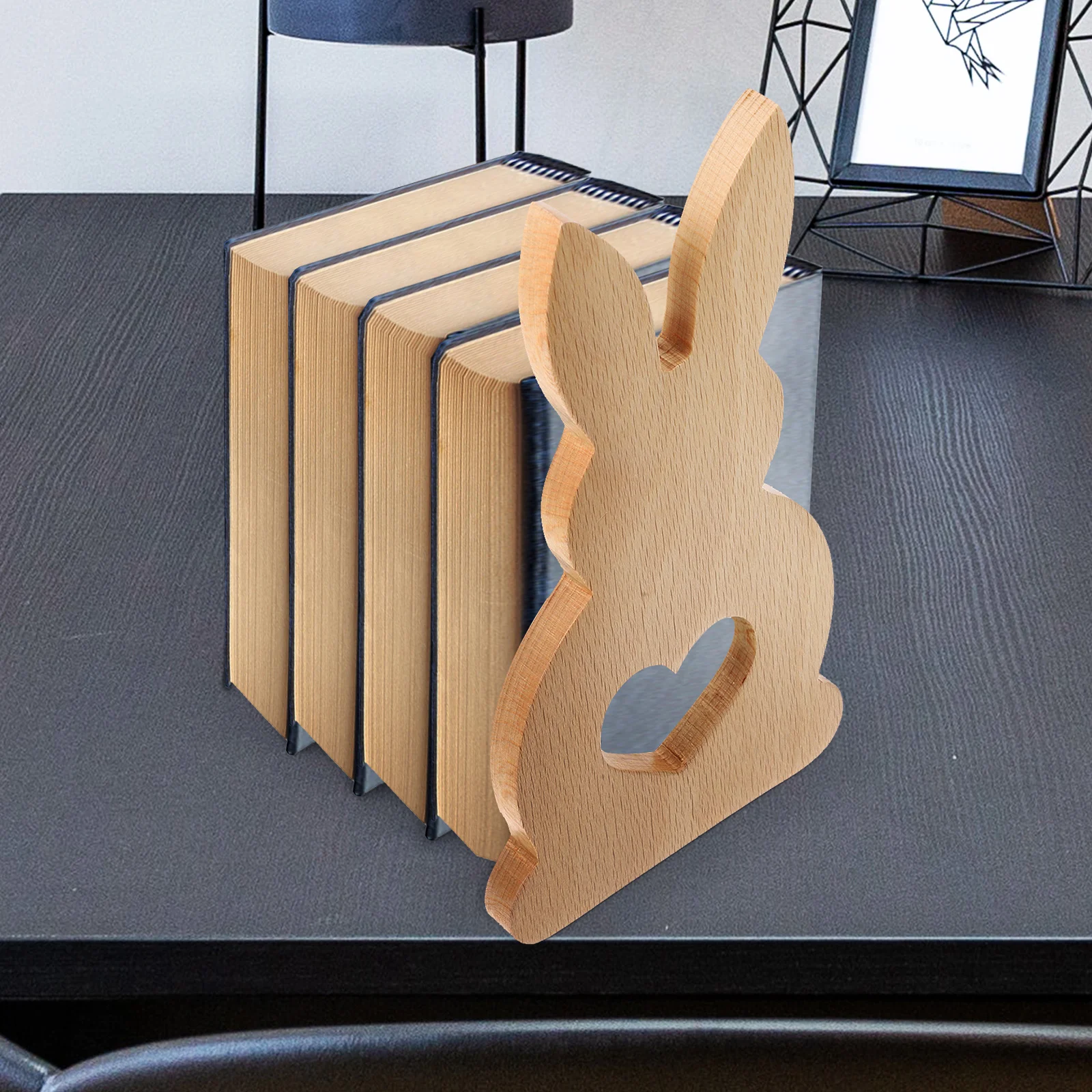 

Wooden Rabbit Bookend Shelf Stopper for Kids Desk Decor Cute Bunny Book Stand Book Rack Office Organizing Tool