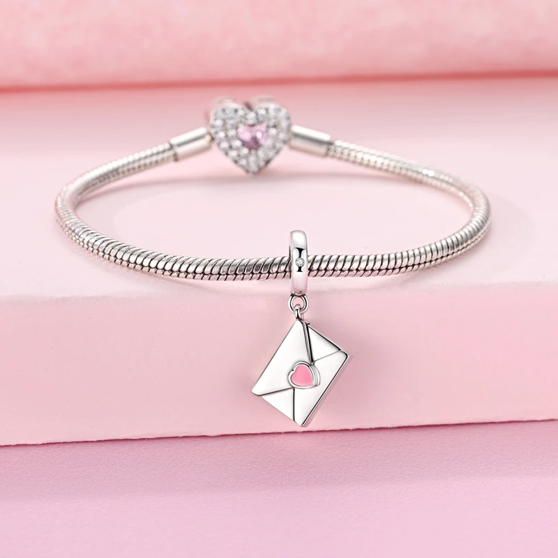 925 Sterling Silver Charms Bead Openable Letter Envelope Red Mailbox Pendant Fit Original Bracelet For Women DIY Jewelry Gift