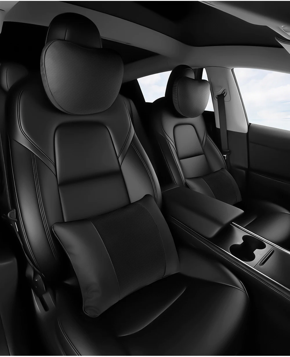 Für Tesla Model 3/Y Juniper Beflocktes/Leder-Autositz-Nackenkissen Weiches Memory-Nackenkissen Hochwertige Kopfstütze Lendenwirbelstütze – Detail 22