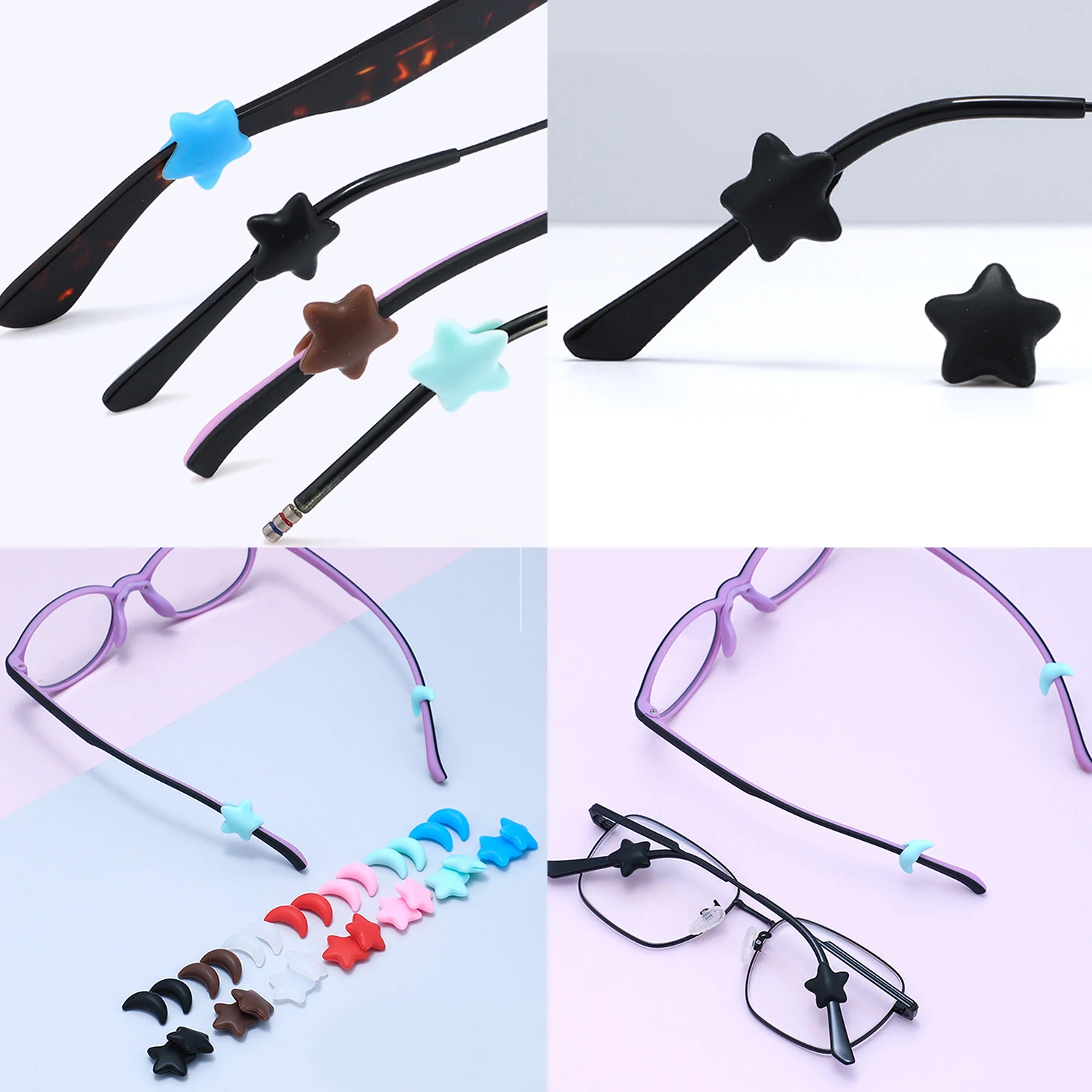 

Mini Silicone Glasses Anti Slip Moon Five-pointed Star Ear Hook Eyeglass Grip Temple Tip Holder Spectacle Eyewear Wholesale