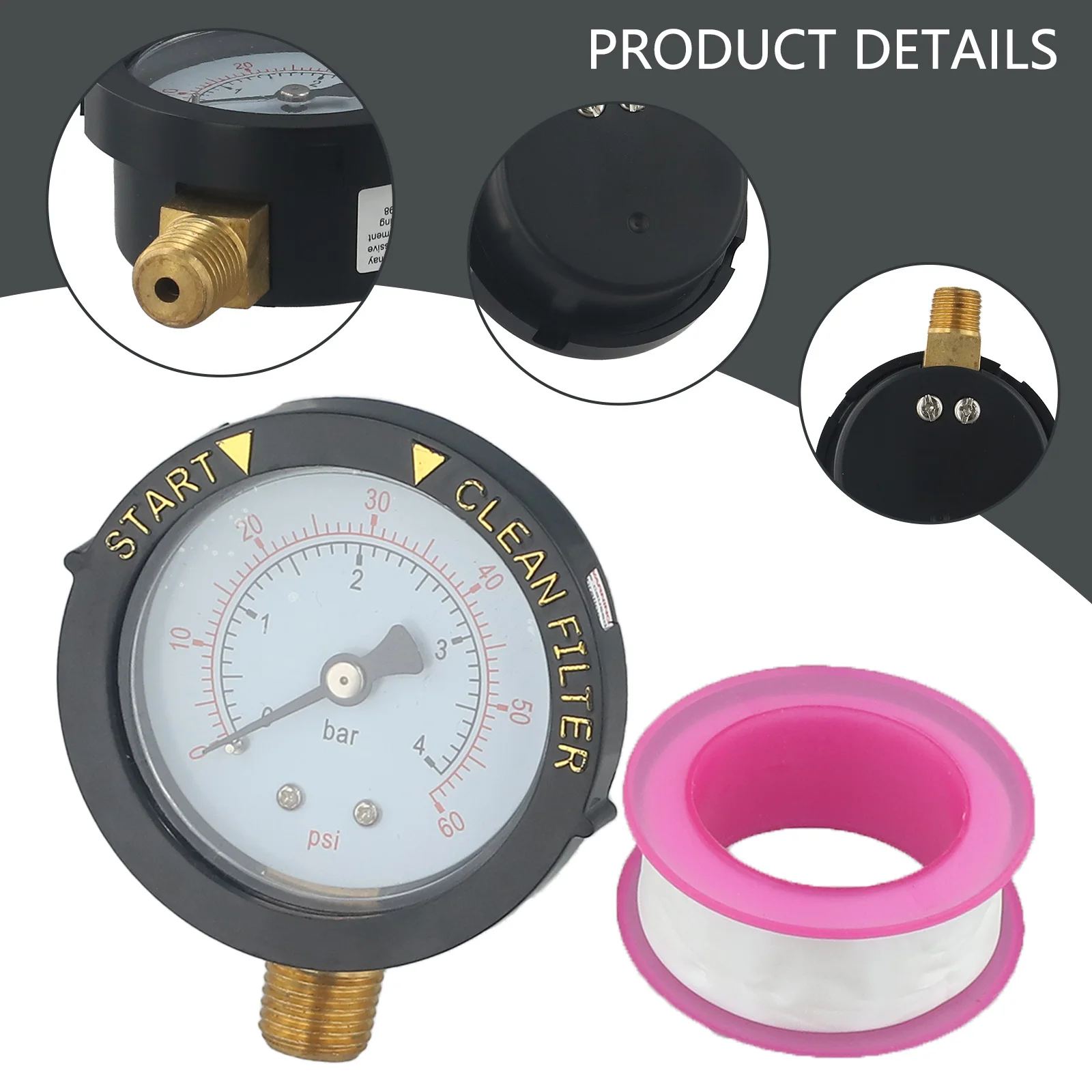 Waterproof Clean Filter Indicator Pool Filter Pressure Gauge 0 60 Psi Lower Mount For 190058 Compatible