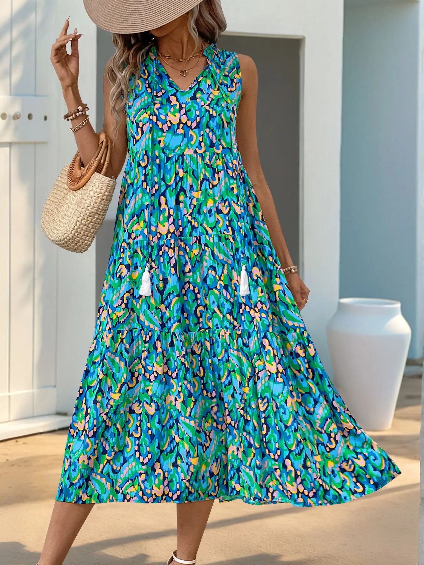 2025 Summer Sleeveless Long Viscose Boho Dress for Women Casual Loose Vacation Beach Bohemian Dresses Female Outfits Clothes