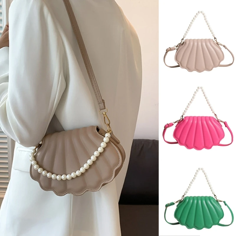 All-matching Crossbody Bag for Women Elegant Shoulder Bag Fashion Pearl Chain Handbag Messenger Bag Shell Evening Bag