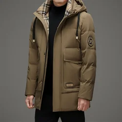 YEAE Men's Long Men's Down Jacket Winter New Jacket Casual Warm White Duck Down Hooded Coat Top