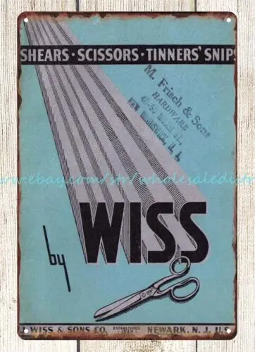 1937 Wiss Shears Scissors Tinners Snips machinist garage metal tin sign wall art