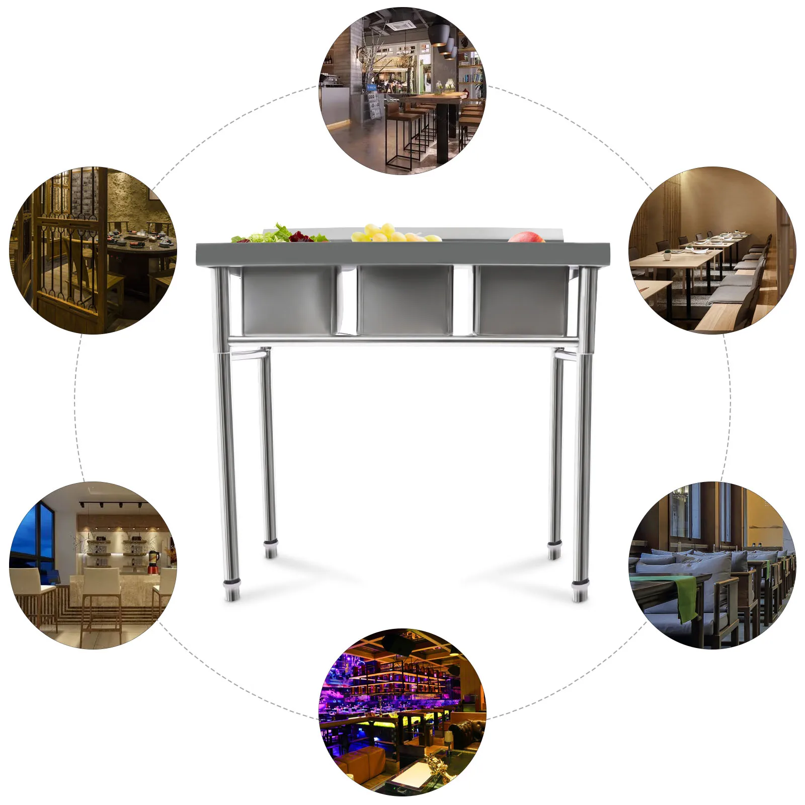 Универсальная раковина из нержавеющей стали 304 с 3 отделениями, ванна для стирки коммерческого класса, кулинарная раковина для наружного использования в помещении, гаража, ресторана